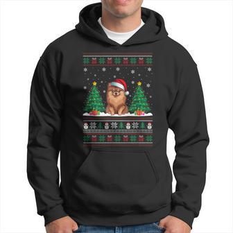Santa Hat Pomeranian Dog Christmas Tree Lights Ugly Sweater Hoodie - Thegiftio UK