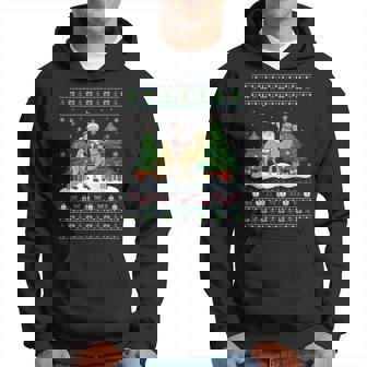 Santa Riding Bactrian Camel Tree Lights Ugly Xmas Sweater Hoodie | Mazezy