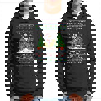 Santa Riding Kiwi Bird Tree Lights Ugly Christmas Sweater Hoodie | Mazezy