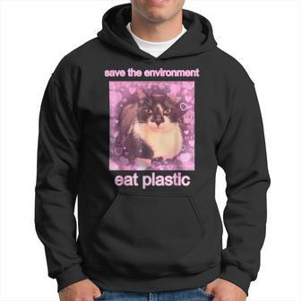 Save The Environment Eat Plastic Cute Cat Meme Hoodie - Thegiftio UK