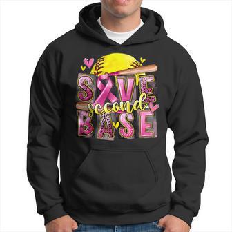 Save Second And Base Softball Breast Cancer Awareness Hoodie - Thegiftio UK
