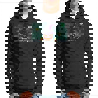 Scary Glowing Pumpkin In Graveyard Halloween Hoodie - Monsterry
