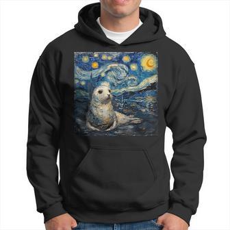 Seal Sea Lion Van Gogh Style Starry Night Hoodie - Thegiftio UK