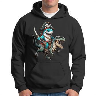 Shark Riding Dinosaur T-Rex Pirate Hoodie - Thegiftio UK
