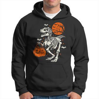 Skeleton Dinosaur Trex Pumpkin Moon Halloween Costume Hoodie - Thegiftio UK