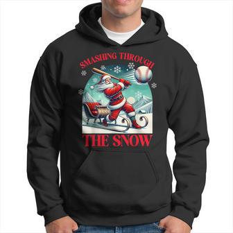 Smashing Through The Snow Santa Play Baseball Player Sleigh Hoodie - Thegiftio UK