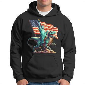 Statue Of Liberty Dinosaurs Independence Day American Flag Hoodie - Thegiftio UK