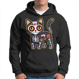 Sugar Skull Cat Halloween Dia De Los Muertos Day Of Dead Hoodie - Thegiftio UK