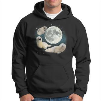 Three Cute Baby Seals Moon 3 Seal Weird Cursed Meme Hoodie - Thegiftio UK