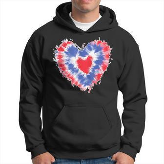 Tie Dye Heart Usa Flag Colors Blue Red & White 4Th Of July Hoodie - Thegiftio UK