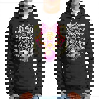 Tiger With Glasses Bubblegum And Bow Hoodie - Thegiftio UK