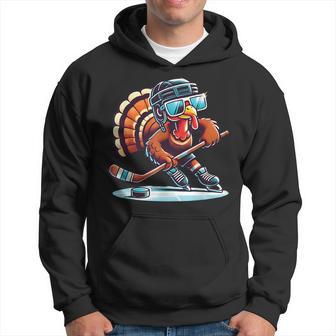 Turkey Playing Ice Hockey Happy Thanksgiving Boys Turkey Day Hoodie - Thegiftio UK