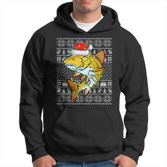 Ugly Sweater Style Xmas Lights Santa Redfish Christmas Hoodie - Thegiftio UK