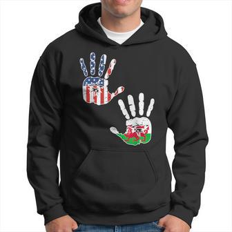 Usa Wales Handprint & Flag Proud Welsh American Heritage Hoodie - Thegiftio UK