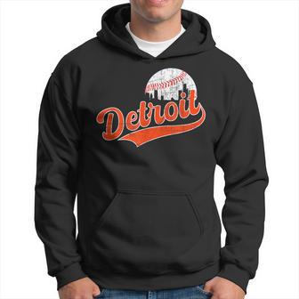 Vintage Detroit Skyline Retro Gameday Baseball Hoodie - Thegiftio UK
