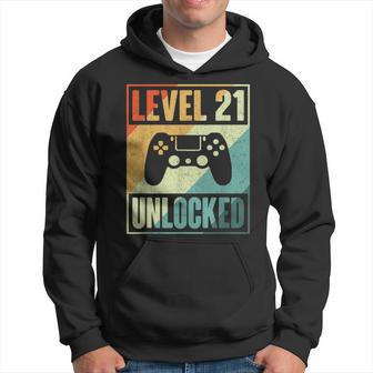 Vintage Gaming 21St Birthday Gamer Level 21 Unlocked Hoodie - Thegiftio UK