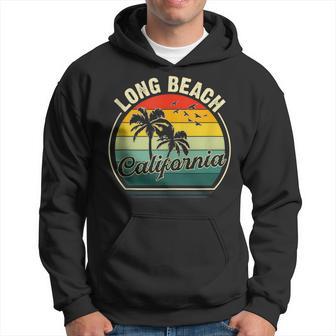 Vintage Long Beach California Summer Vacation Sunset Palm Hoodie - Monsterry