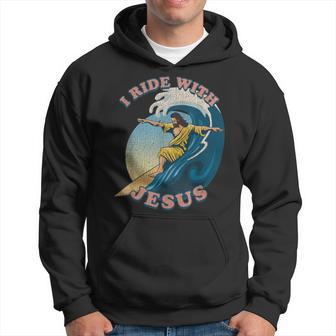 Vintage I Ride With Jesus Surfing Jesus Hoodie - Thegiftio UK
