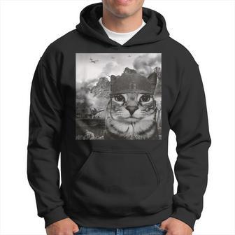 War Cat In The Battlefield Kitten Soldier Selfie In Battle Hoodie - Thegiftio UK