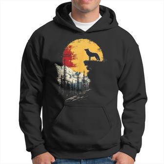Wolf Graphic Moon Nature Mountains Wildlife Vintage Hoodie - Thegiftio UK