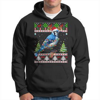 Xmas Lights Ugly Sweater Style Santa Blue Jay Bird Christmas Hoodie - Thegiftio UK