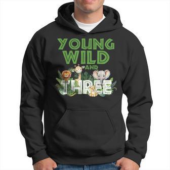 Young Wild And Three Zoo Animal Boys Birthday Hoodie - Thegiftio UK