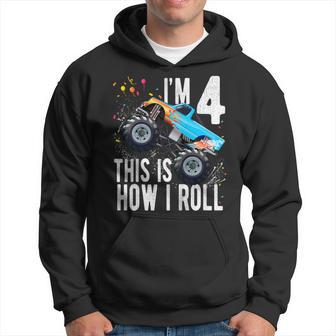 Youth 4 Year Old 4Th Birthday Boy Monster Truck Car Hoodie - Thegiftio UK