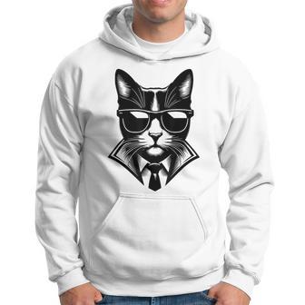 Cool Executive Cat With Sunglasses & Tie Novelty Hoodie - Thegiftio UK