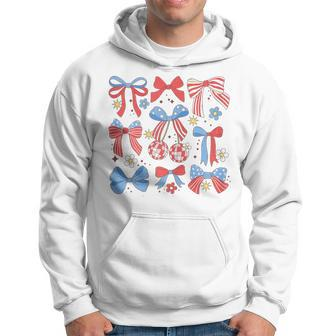 Coquette Red White & Blue Patriotic Bows Retro July 4Th Hoodie - Monsterry DE