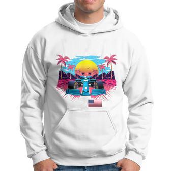 Formula Racing Retro Miami Circuit Usa Flag Race Car Fans Hoodie - Thegiftio UK