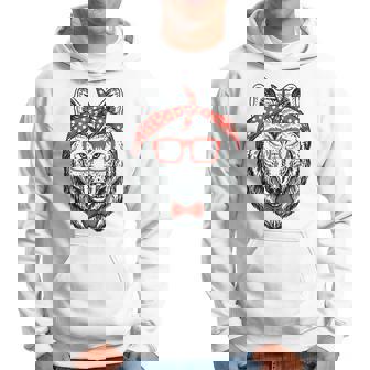 Hipster Wolf In Red Glasses Wild Animal Lover Hoodie - Monsterry