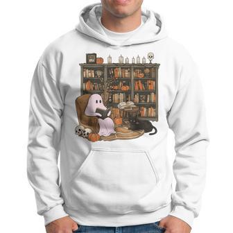 Ghost Reading Book Cat Lover Halloween Reading Enthusiast Hoodie - Thegiftio UK