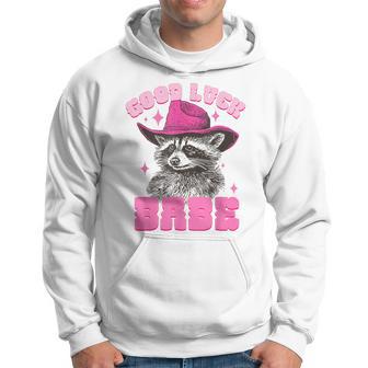 Good Luck Babe Western Pink Cowgirls Raccoon Opossum Meme Hoodie - Thegiftio UK