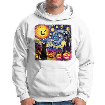 Halloween Van Gogh Starry Night Black Cat Pumpkins Bats Hoodie - Thegiftio UK