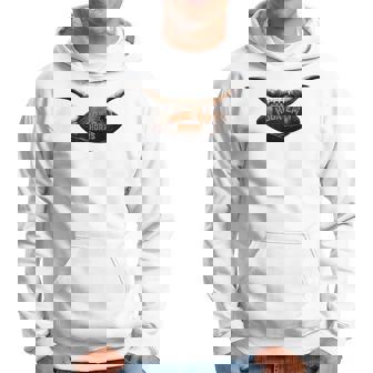 Hook'em Horns With Bull Horns Coming Out Of Football Laces Hoodie - Monsterry