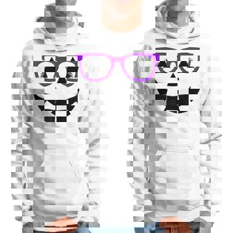 Jack O Lantern Pumpkin Face Purple Glasses Lashes Halloween Hoodie - Monsterry