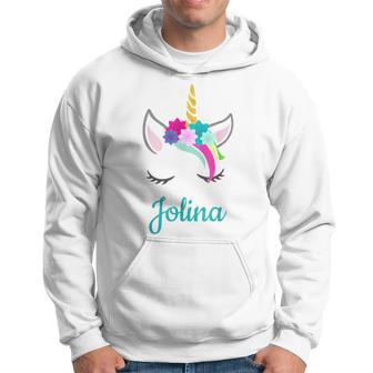 Jolina Name Geschenk Colourful Unicorn Jolina Kapuzenpullover - Geschenkecke