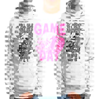 Leopard Game Day Pink American Football Tackle Breast Cancer Hoodie - Thegiftio