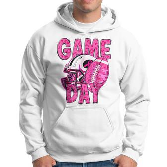 Leopard Game Day Pink American Football Tackle Breast Cancer Hoodie - Thegiftio UK
