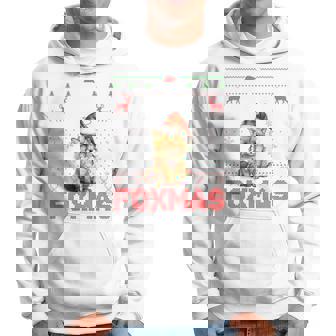 Merry Foxmas Santa Fox Lights Fox Lovers Ugly Xmas Sweater Hoodie | Mazezy