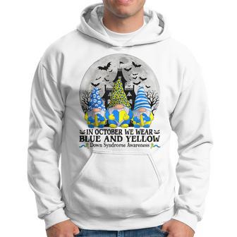 In October We Wear Blue And Yellow Down Syndrome Halloween Hoodie - Thegiftio UK