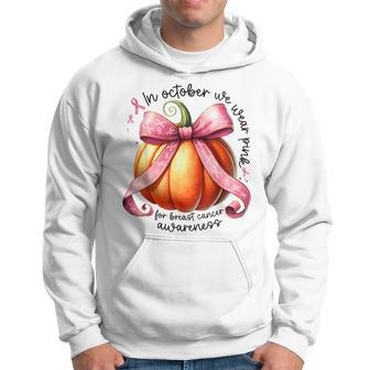 In October We Wear Pink For Breast Cancer Awareness Pumpkin Hoodie - Thegiftio UK