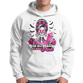 In October We Wear Pink Breast Cancer Skeleton Halloween Hoodie - Thegiftio UK
