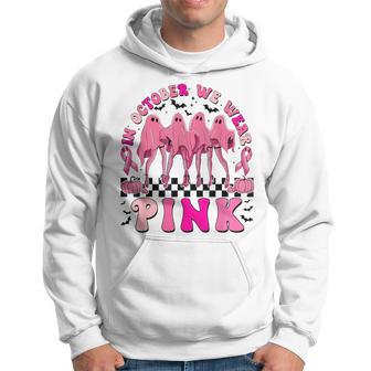 In October We Wear Pink Ribbon Breast Cancer Ghost Halloween Hoodie - Thegiftio UK