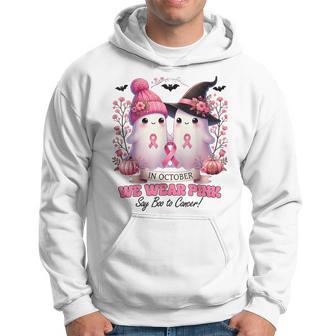 In October We Wear Pink Witch Ghost Pumpkin Breast Cancer Hoodie - Thegiftio UK