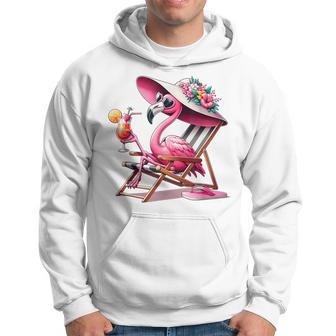 Pink Flamingos Summer Vibes Beach Palm Tree Summer Vacations Hoodie - Monsterry