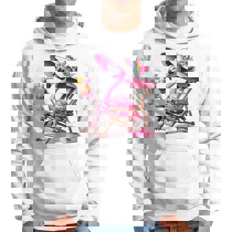 Pink Flamingos Summer Vibes Beach Palm Tree Summer Vacations Hoodie - Monsterry