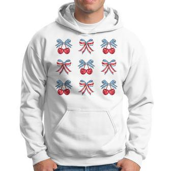 Red White And Blue Usa Flag Cherry Bows Coquette 4Th Of July Hoodie - Monsterry CA