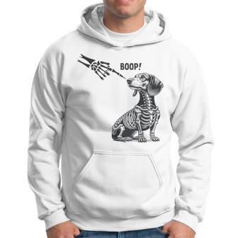 Retro Cute Dachshund Skeleton Hand Boop Dog Halloween Hoodie - Thegiftio UK