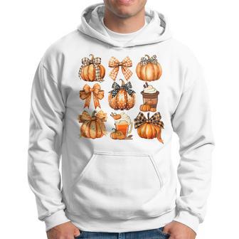 Retro Thanksgiving Pumpkin Coquette Bow Pumpkin Spice Plaid Hoodie - Thegiftio UK